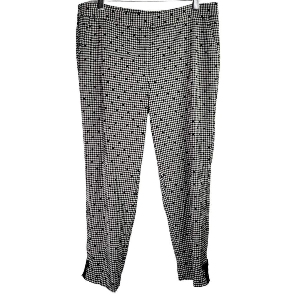 Talbots Pants Women's Wool Plaid Polka Dot Ankle Size 10P Black White Kitschy - Picture 2 of 9